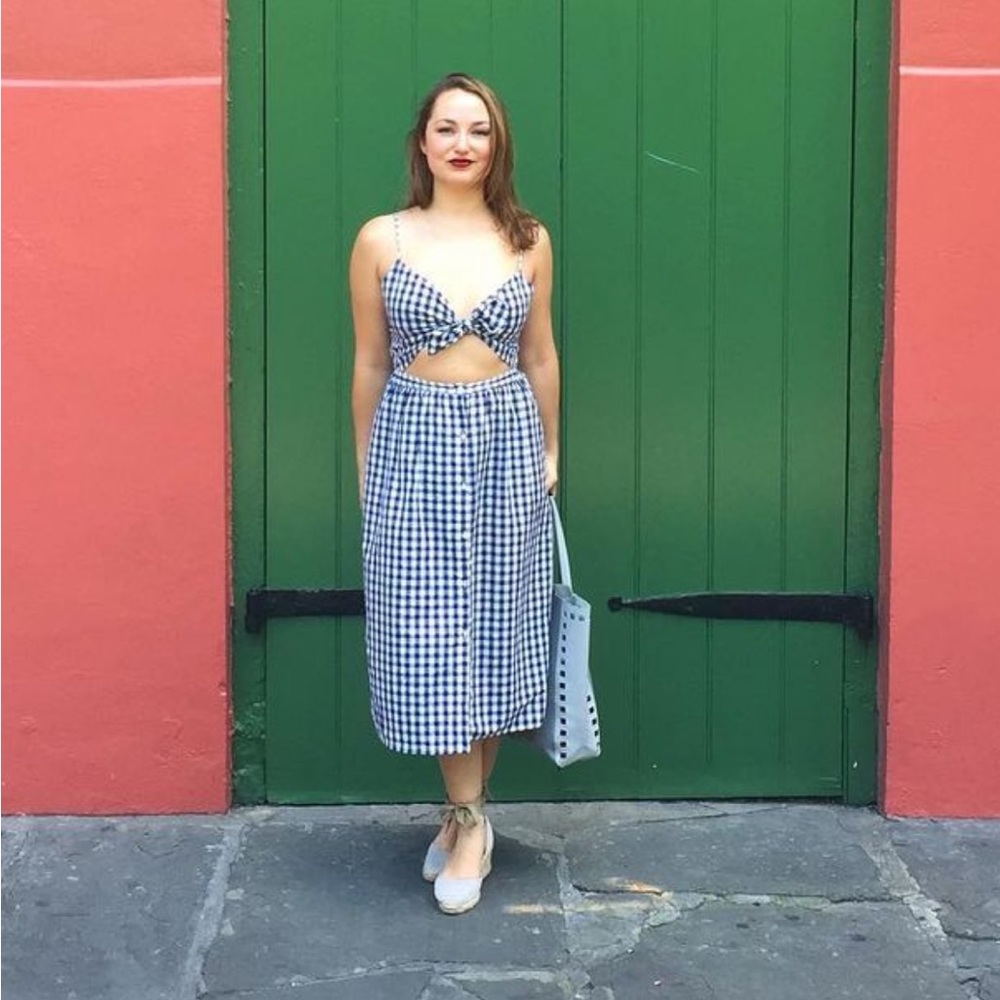 Zara Gingham Tie-Front Midi Dress